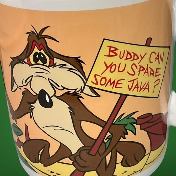 1996 JUMBO Looney Tunes Wile E Coyote Will Work For Coffee 30oz Mug Warner Bro - Picture 2 of 13
